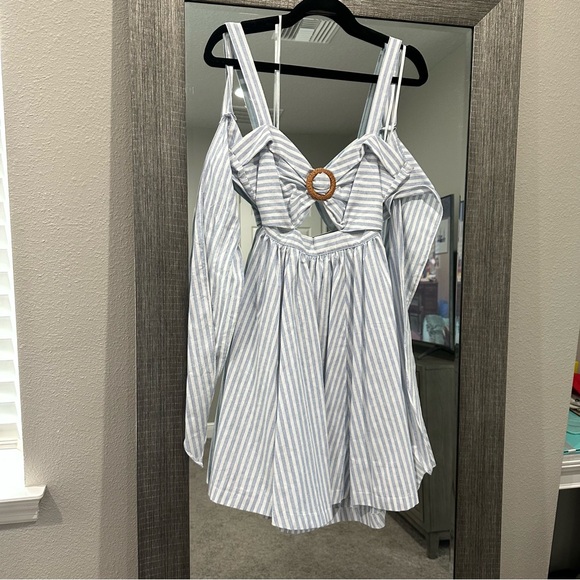 Aakaa Dresses & Skirts - Aakaa Blue and White Striped Tie-BackDress